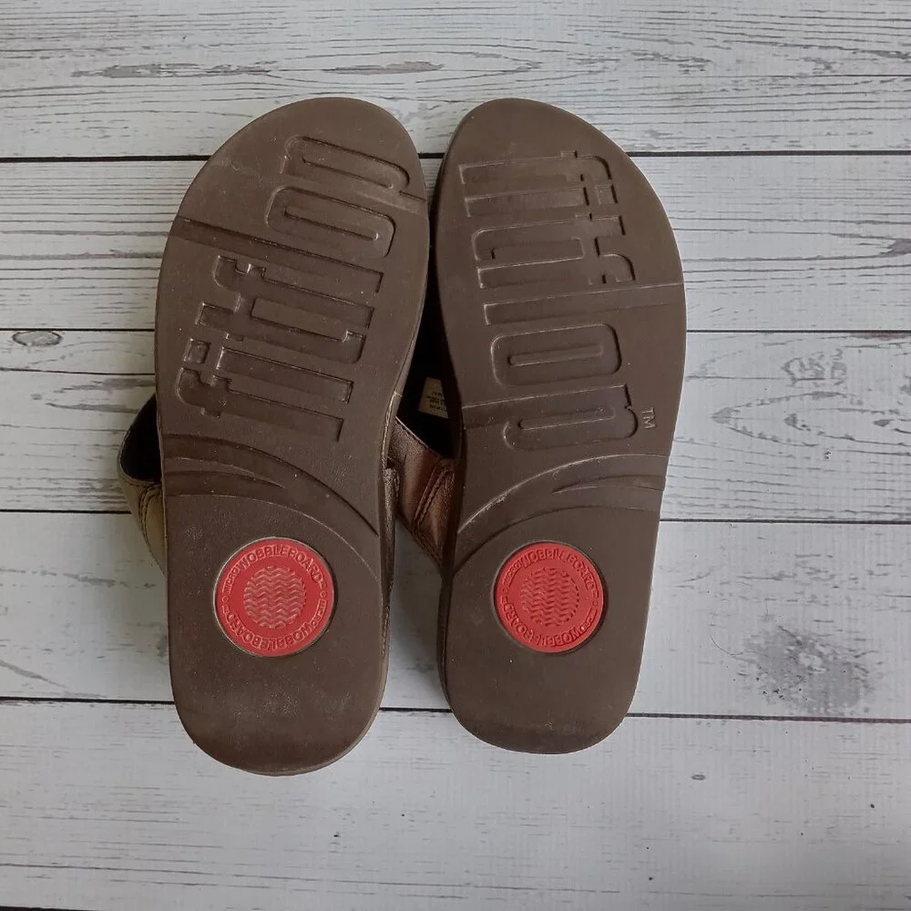Fitflop Lulu Bronze Shimmer Leather Sandals Beach‎ Vacation Cruise Sz.8